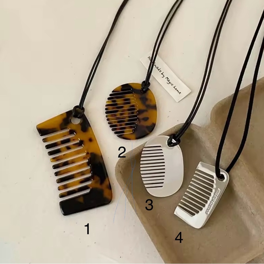 Stylish Tortoise Shell and Silver Comb Necklaces - Picture 2 of 6